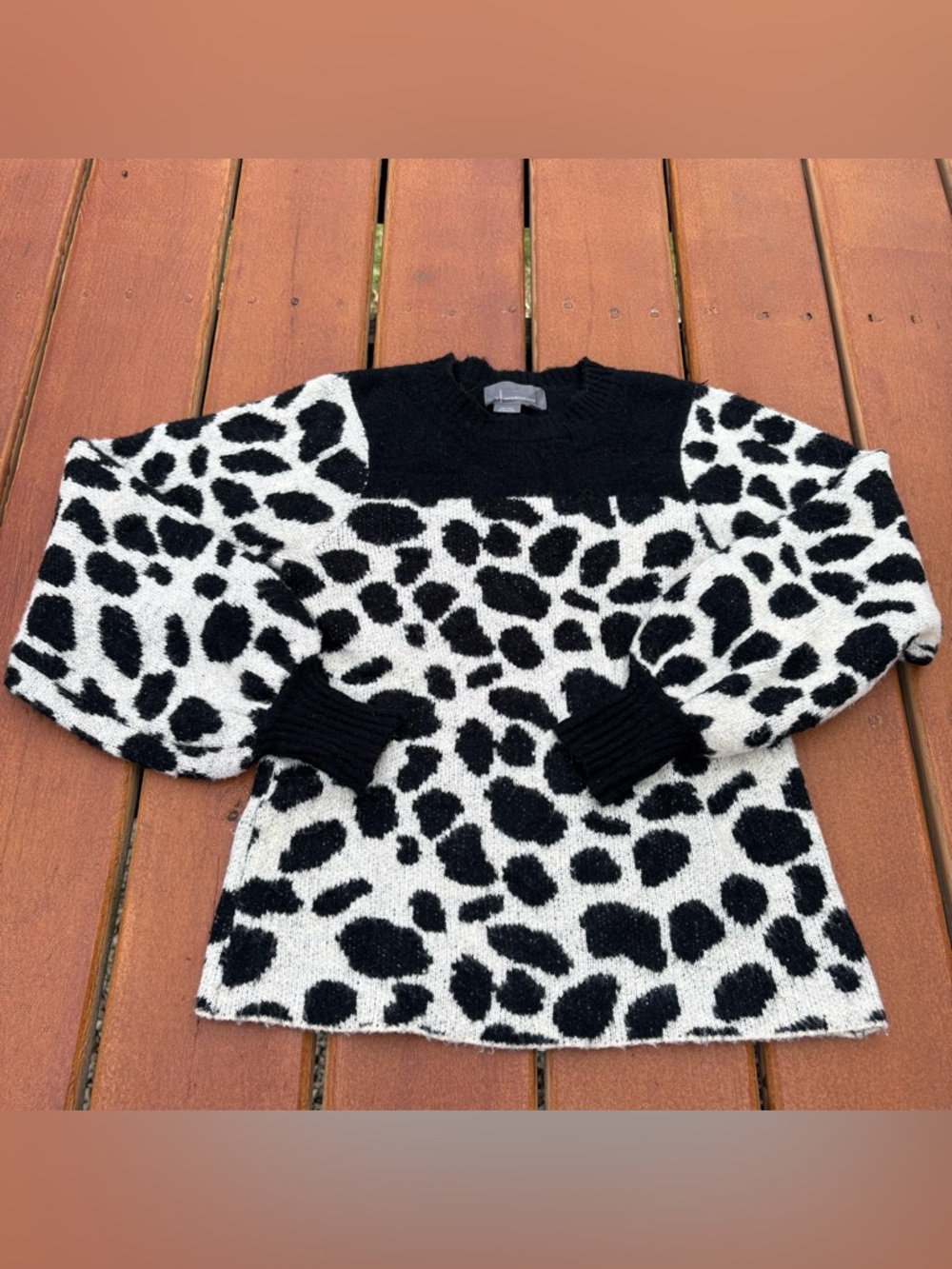 Anthropologie Black and White Spotted Animal Print Sweater